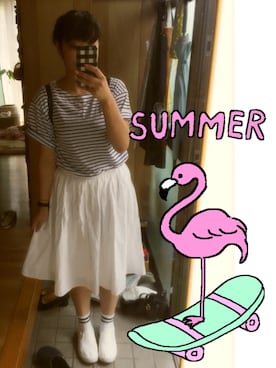 「白いスニーカー」｜「アイテム（腕時計）」を使った、umi**さん（レディース・154cm）の夏コーディネート