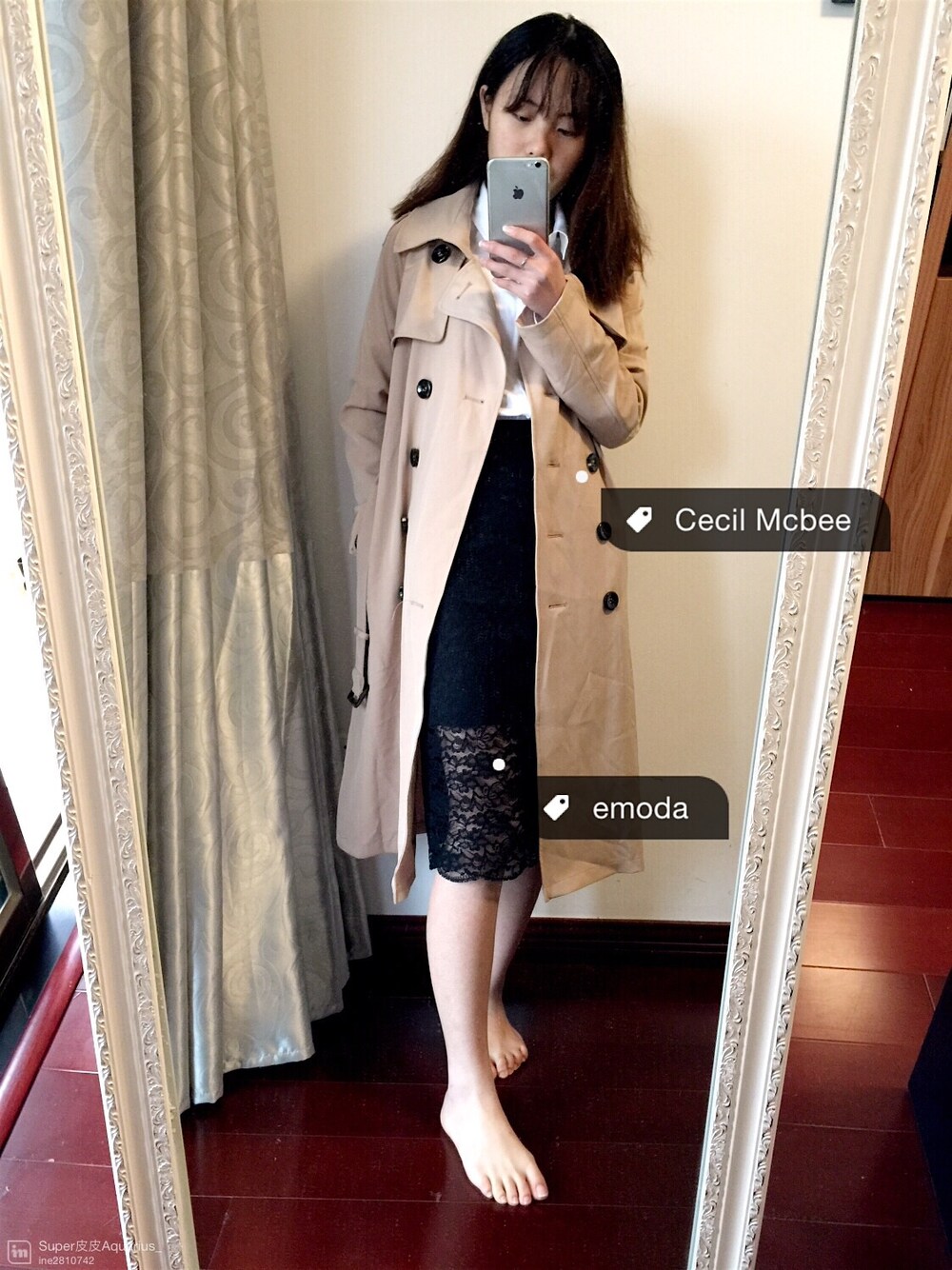 「cecil mcbeeのアイテム（トレンチコート、ベージュ系）」を使った、Super皮皮Aquarius_原单小店さん（レディース・161cm）の春コーディネートの1枚目の写真