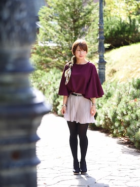 「プリーツ」｜「アイテム（ブーティ）」を使った、rithuさん（レディース・156cm）の秋コーディネート
