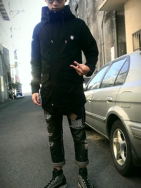「REMIX（リミックス）のアイテム（その他）」を使った、陳立威さん（メンズ・179cm）の冬コーディネート