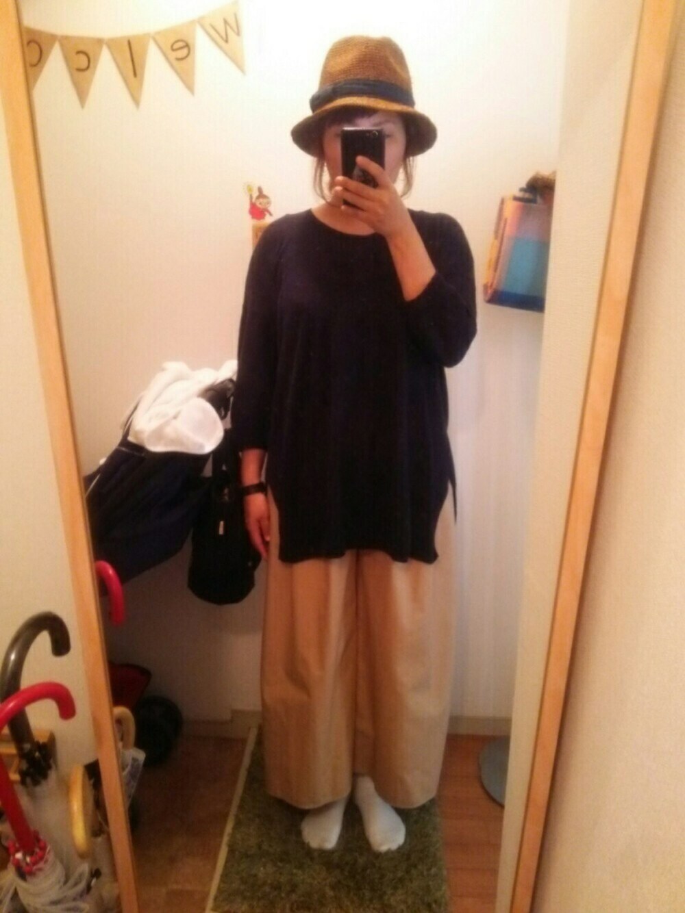 「niko and...の【niko and...】ORラフィア中折れRHAT（ハット、ブラウン系）」を使った、 U^ェ^Uさん（レディース・155cm）の夏コーディネートの1枚目の写真