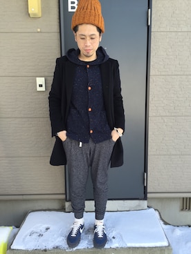 「N.HOOLYWOOD（N.ハリウッド）のアイテム（チェスターコート）」を使った、pinoken さん（メンズ・173cm）の冬コーディネート