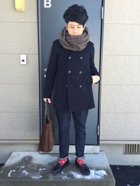 「JOURNAL STANDARD（ジャーナルスタンダード）のアイテム（ピーコート）」を使った、pinoken さん（メンズ・173cm）の冬コーディネート