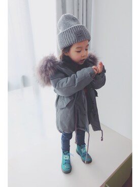 「Acne Studios（アクネストゥディオズ）のアイテム（キャップ）」を使った、Minnieさん（キッズ・100cm）の冬コーディネート