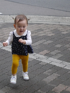 「GAP（ギャップ）のアイテム（チュニック）」を使った、kiiさん（キッズ・80cm）の秋コーディネート