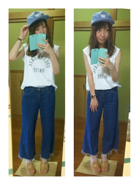 「DouDou（ドゥドゥ）のアイテム（キャップ）」を使った、misat☺︎  さん（レディース・154cm）の夏コーディネート