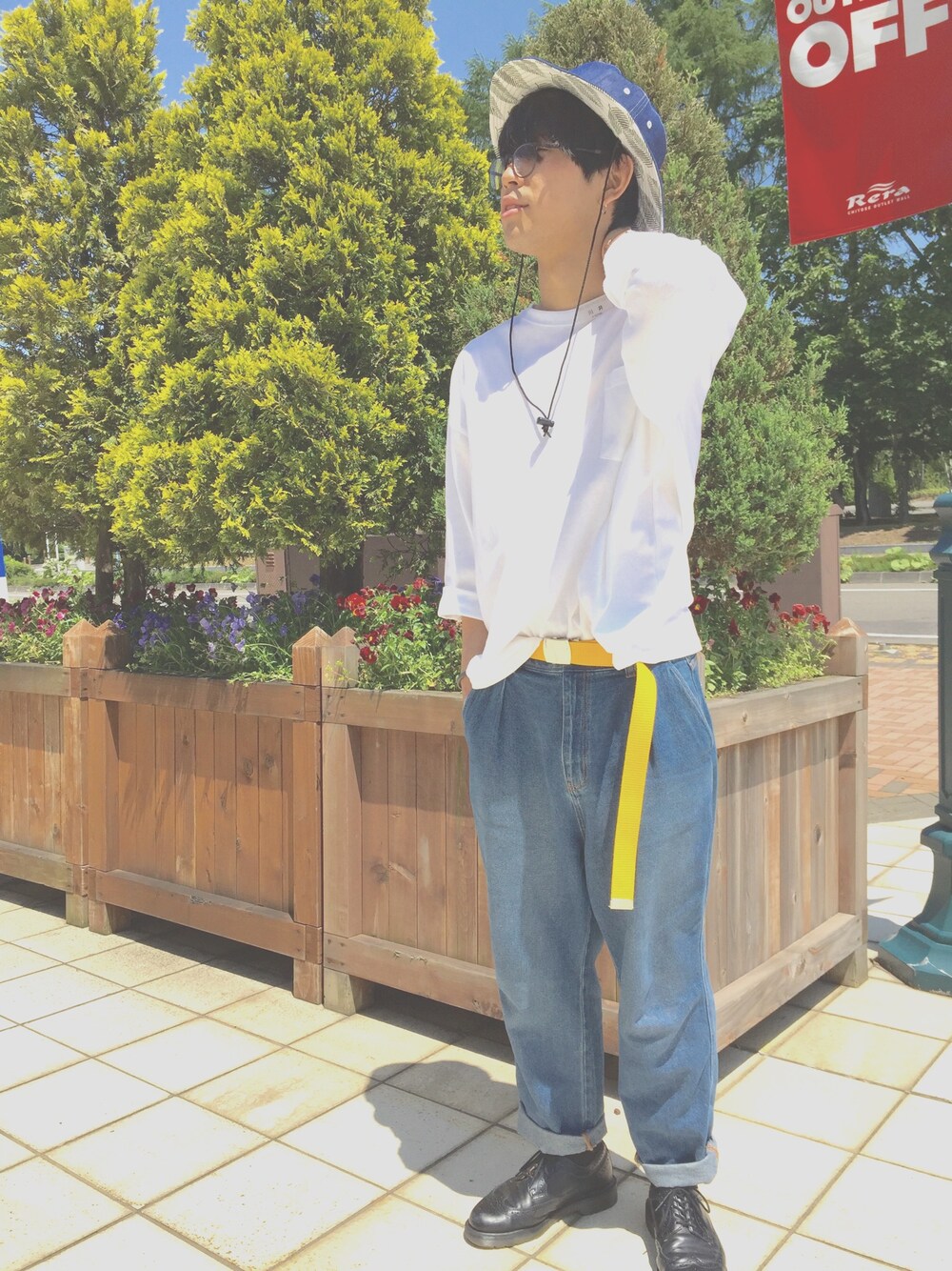 「CIAOPANICのアイテム（トップス、ホワイト系）」を使った、KENTZさん（メンズ・174cm）の夏コーディネートの1枚目の写真