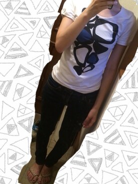 「ZARA（ザラ）のアイテム（Tシャツ/カットソー、ホワイト系）」を使った、ぽにょさん（レディース・165cm）の夏コーディネート