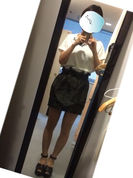 「GLOBAL WORK（グローバルワーク）のビジューTシャツ（Tシャツ/カットソー、ホワイト系）」を使った、ぽにょさん（レディース・165cm）の夏コーディネート