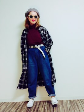 「ニットトップス」｜「アイテム（ハンチング/ベレー帽）」を使った、kumiosadaさん（レディース・155cm）の冬コーディネート