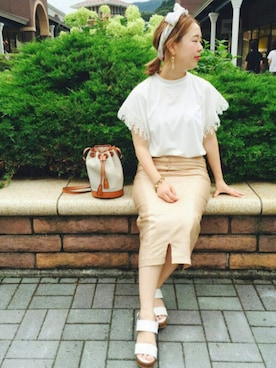 「ハイウエストスカート」｜「アイテム（財布/小物）」を使った、kumiosadaさん（レディース・155cm）の夏コーディネート