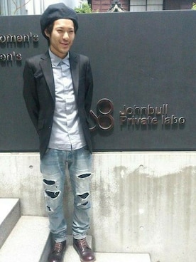 「Johnbull Private labo（ジョンブルプライベートラボ）のアイテム（ブーツ）」を使った、Johnbull Private laboさん（メンズ・172cm）の夏コーディネート