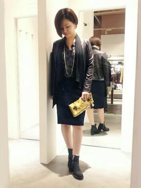 「Johnbull Private labo（ジョンブルプライベートラボ）のアイテム（ライダースジャケット）」を使った、Johnbull Private laboさん（レディース・159cm）の秋コーディネート