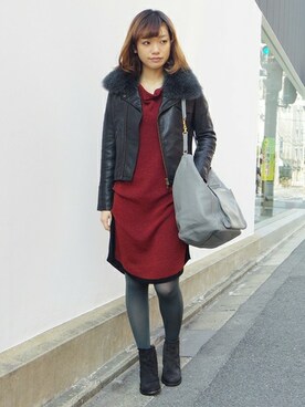 「Johnbull Private labo（ジョンブルプライベートラボ）のアイテム（ライダースジャケット）」を使った、Johnbull Private laboさん（レディース・164cm）の冬コーディネート