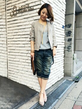 「Johnbull Private labo（ジョンブルプライベートラボ）のサスペンダージーンズ（デニムパンツ、ブルー系）」を使った、Johnbull Private laboさん（メンズ・175cm）の春コーディネート