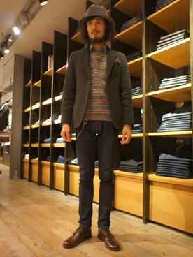 「Johnbull Private labo（ジョンブルプライベートラボ）のウールクラシックジャケット（テーラードジャケット、グリーン系）」を使った、Johnbull Private laboさん（メンズ・175cm）の秋コーディネート