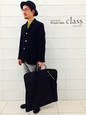 「Johnbull Private labo（ジョンブルプライベートラボ）のトラディショナルブレザー（テーラードジャケット、ブルー系）」を使った、Johnbull Private laboさん（メンズ・175cm）の秋コーディネート