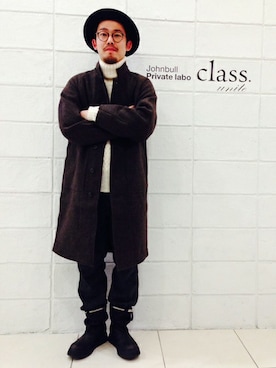 「Johnbull Private labo（ジョンブルプライベートラボ）のアイテム（チェスターコート）」を使った、Johnbull Private laboさん（メンズ・171cm）の秋コーディネート