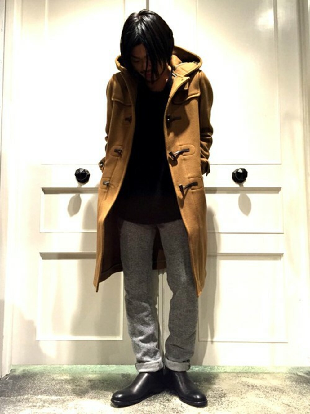 「ダッフルコート、Johnbull Private labo」｜「Johnbull Private laboのダッフルコート（ダッフルコート、イエロー系）」を使った、Johnbull Private laboさん（メンズ・173cm）の秋コーディネートの1枚目の写真