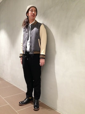 「Johnbull Private labo（ジョンブルプライベートラボ）のアイテム（スタジャン）」を使った、Johnbull Private laboさん（メンズ・170cm）の冬コーディネート