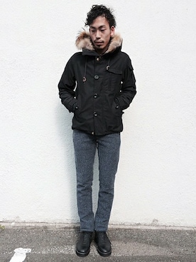 「Johnbull Private labo（ジョンブルプライベートラボ）のアイテム（マウンテンパーカー）」を使った、Johnbull Private laboさん（メンズ・173cm）の冬コーディネート