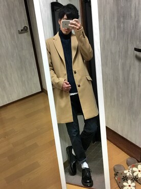 「綺麗めコーデ」｜「アイテム（チェスターコート）」を使った、STさん（メンズ・175cm）の秋コーディネート