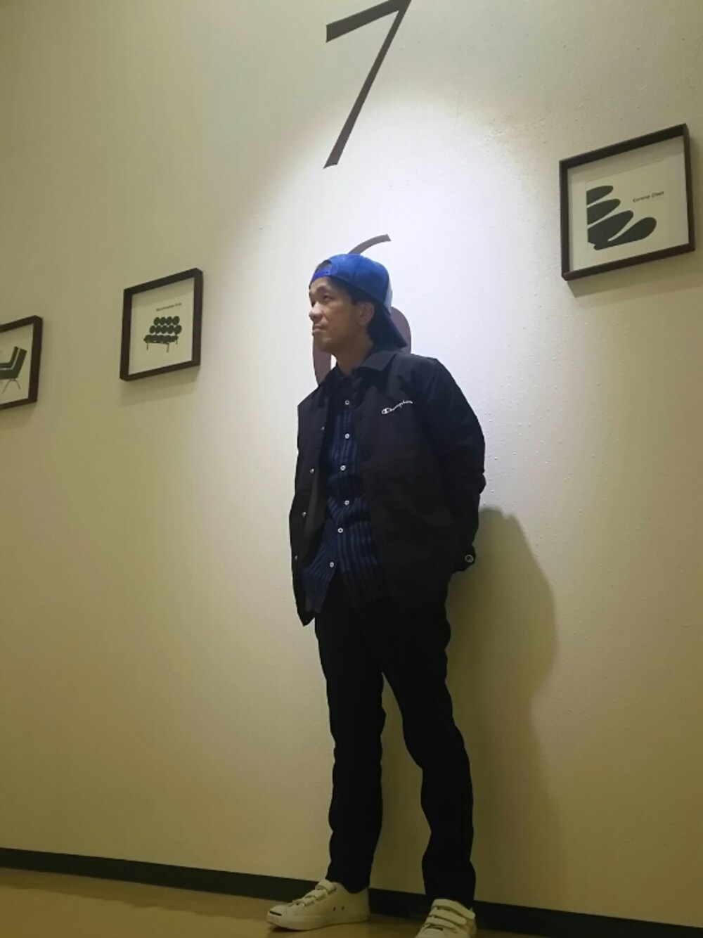 「ジュンレッド(JUNRed)、チャンピオン」｜「Championの【Champion】MENS COACH JACKET/C3-J611（カバーオール、ブラック系）」を使った、じゅんさん（メンズ・167cm）の秋コーディネートの1枚目の写真