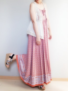 「マキシ丈ワンピ」｜paoさん（レディース・158cm）の夏コーディネート