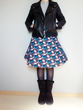 「ボンディング」｜「アイテム（ライダースジャケット）」を使った、paoさん（レディース・158cm）の秋コーディネート