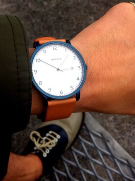 「SKAGEN（スカーゲン）のアイテム（アナログ腕時計、ブルー系）」を使った、Yvintage9さん（メンズ・172cm）の秋コーディネート