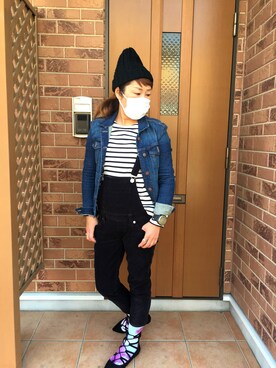 「くつした」｜「アイテム（オールインワン・サロペット）」を使った、Ｕ→さん（レディース・156cm）の冬コーディネート