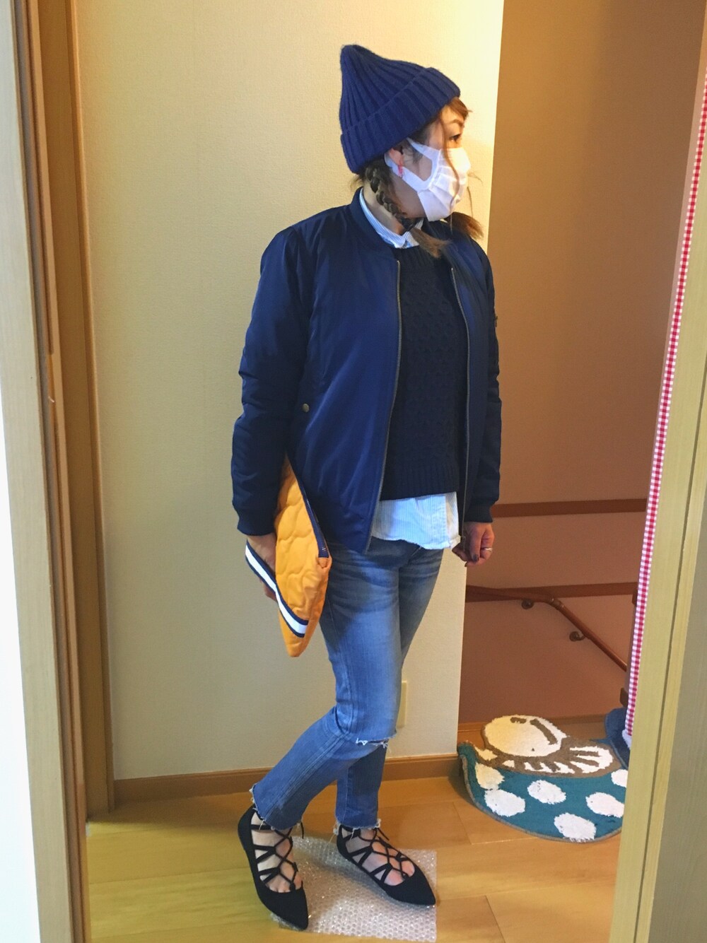 「AS KNOW AS plusのアイテム（その他アウター、ブルー系）」を使った、Ｕ→さん（レディース・156cm）の春コーディネートの1枚目の写真