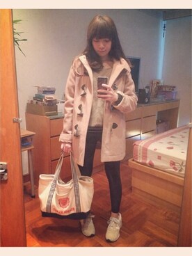 「Heather（ヘザー）のアイテム（チェスターコート、ピンク系）」を使った、CherryChanさん（レディース・150cm）の冬コーディネート