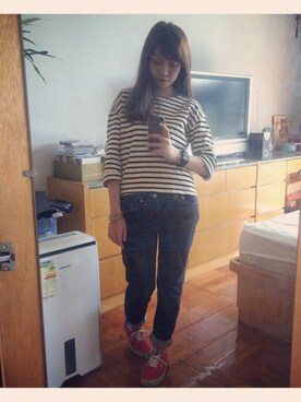 「BEAMS BOY（ビームスボーイ）のアイテム（デニムパンツ、ブルー系）」を使った、CherryChanさん（レディース・150cm）の春コーディネート