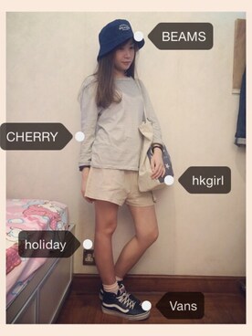 「3.3 Field Trip （3.3フィールドトリップ）のアイテム（その他パンツ、ベージュ系）」を使った、CherryChanさん（レディース・150cm）の春コーディネート