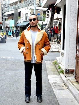 「ムートン」｜「アイテム（その他アウター）」を使った、前田嘉之さん（メンズ・175cm）の冬コーディネート