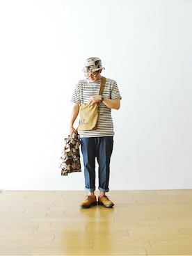 「Nigel Cabourn（ナイジェルケーボン）のアイテム（トップス）」を使った、WONDERMOUNTAINさん（メンズ・168cm）の夏コーディネート