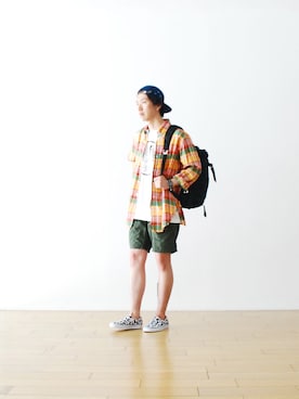 「アイテム（スニーカー、その他）」を使った、WONDERMOUNTAINさん（メンズ・174cm）の夏コーディネート