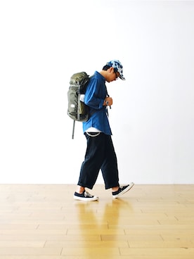 「THE NORTH FACE PURPLE LABEL（ザ ノースフェイス パープルレーベル）のアイテム（バックパック/リュック）」を使った、WONDERMOUNTAINさん（メンズ・168cm）の夏コーディネート