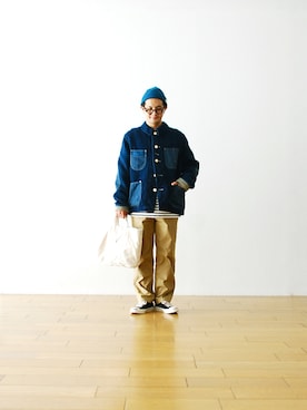 「MHL.」｜「アイテム（その他アウター）」を使った、WONDERMOUNTAINさん（メンズ・168cm）の秋コーディネート