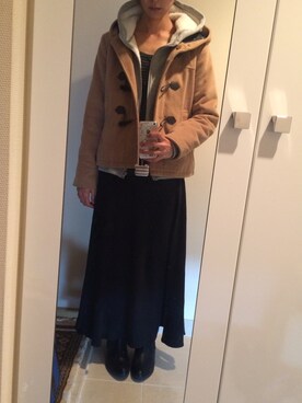 「マキシスカート」｜「アイテム（ダッフルコート）」を使った、miaさん（レディース・159cm）の冬コーディネート
