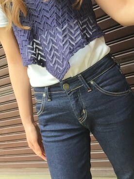 「Lee（リー）のHERITAGE LASTIC スキニー（デニムパンツ、ブルー系）」を使った、まなみさん（レディース・153cm）の夏コーディネート
