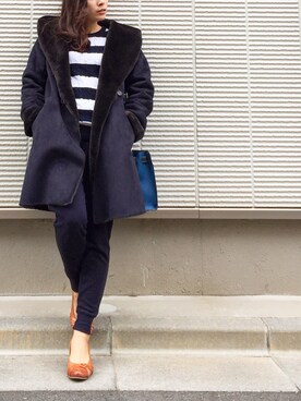 「ジョガーパンツ」｜「アイテム（ムートンコート）」を使った、tomoさん（レディース・156cm）の秋コーディネート