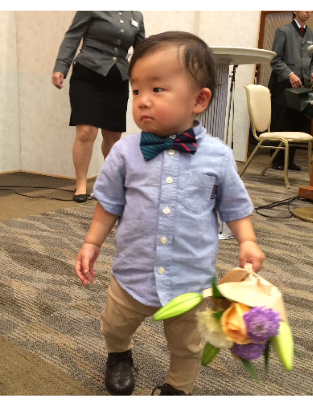 「男の子、結婚式、結婚式スタイル」｜「西松屋のアイテム（シャツ/ブラウス、ブルー系）」を使った、hikAru★さん（キッズ・80cm）の秋コーディネートの1枚目の写真