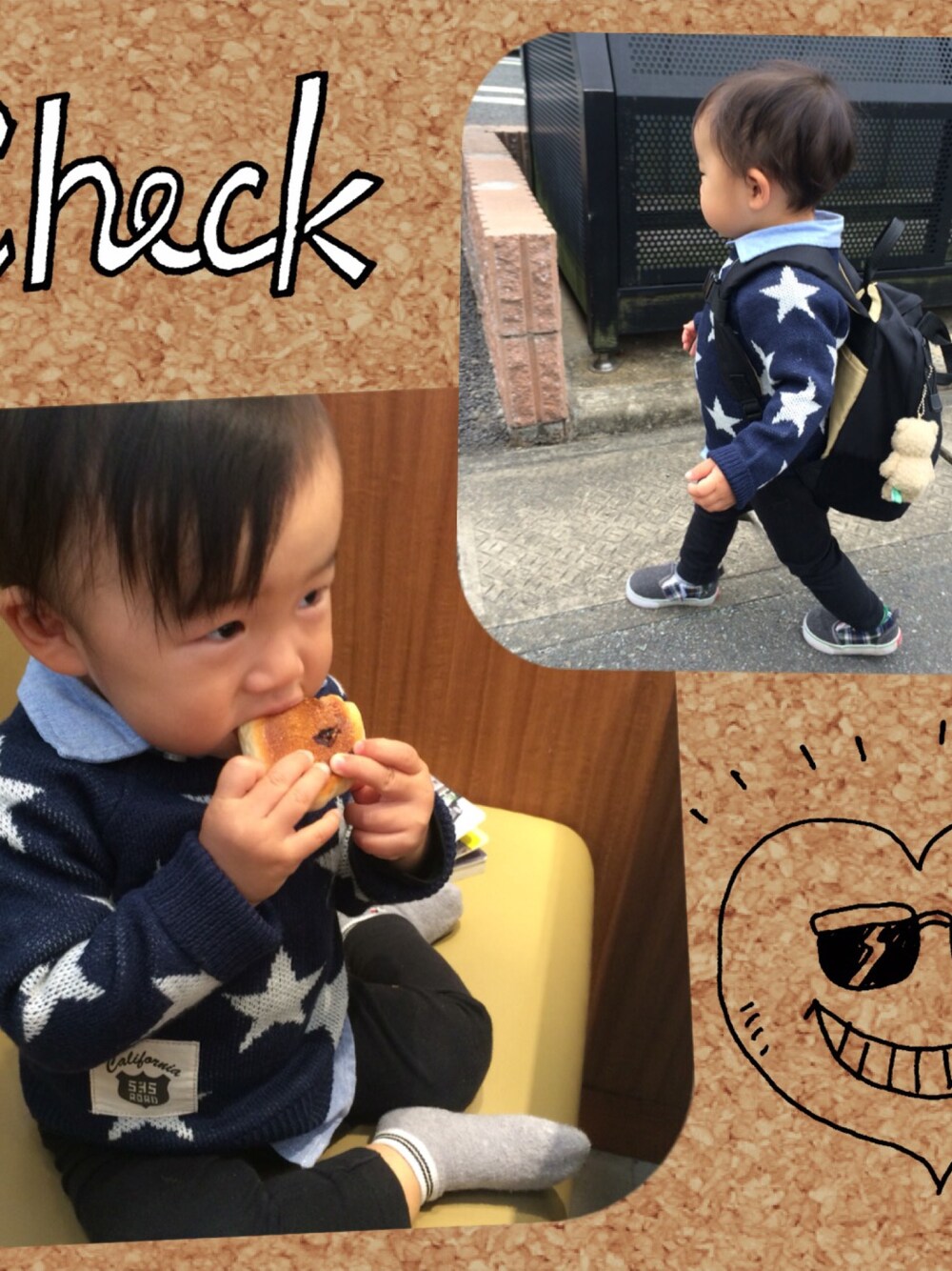 「男の子、サイズ80、プチプラ、プチプラコーデ、お出かけコーデ」｜「Birthdayのアイテム（ニット/セーター、ブルー系）」を使った、hikAru★さん（キッズ・80cm）の秋コーディネートの1枚目の写真