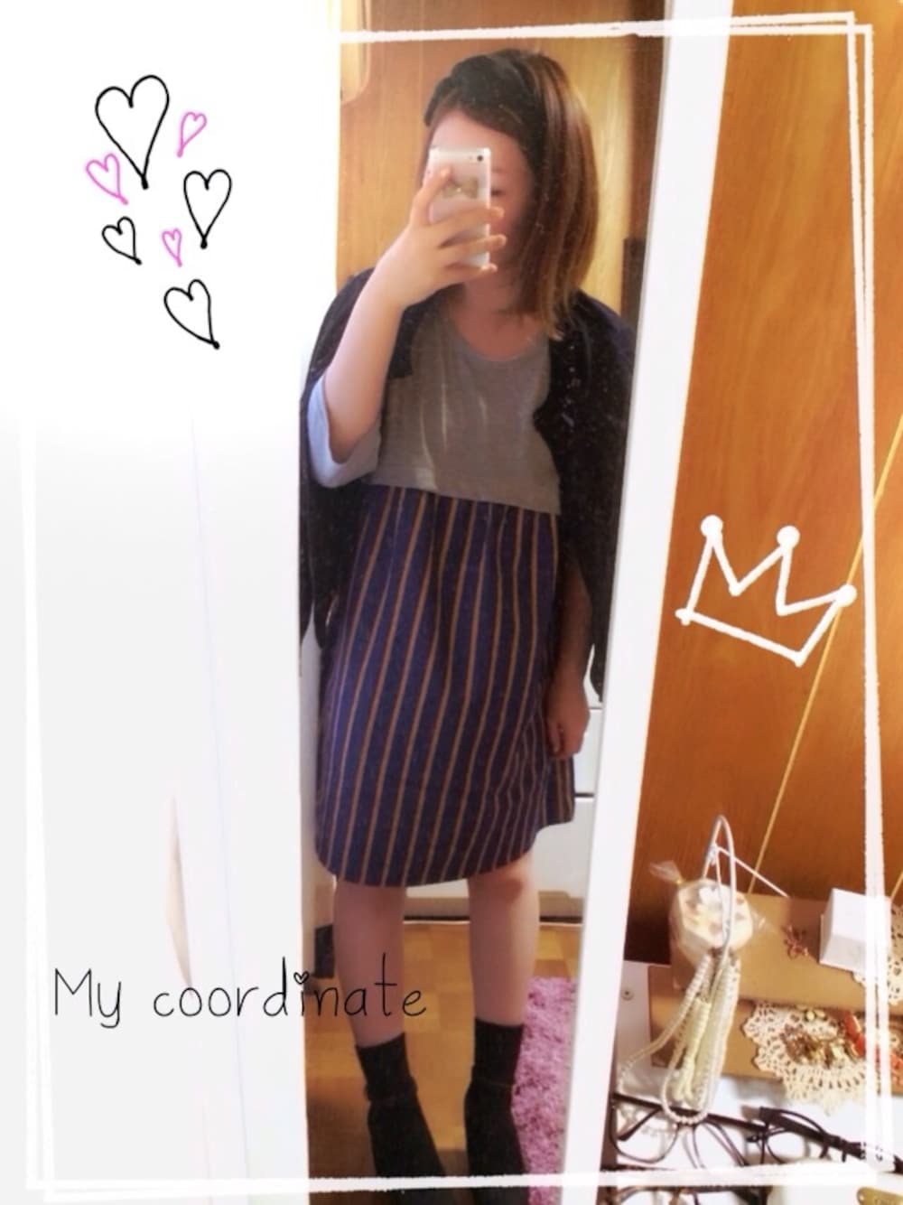 「ワンピース、ドッキングワンピ、秋服が好き、ターバンリボン、肩掛けカーデ」｜「mitisのアイテム（ワンピース、その他）」を使った、maik0さん（レディース・159cm）の秋コーディネートの1枚目の写真