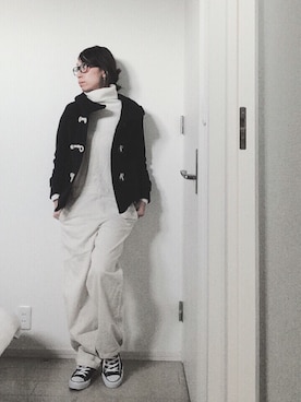 「黒コンバース」｜「アイテム（サロペット/オーバーオール）」を使った、.ayuさん（レディース・163cm）の冬コーディネート
