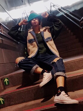 「SuperDry（スーパードライ）のアイテム（帽子）」を使った、Yen Yu Chang Yenさん（レディース・160cm）の冬コーディネート