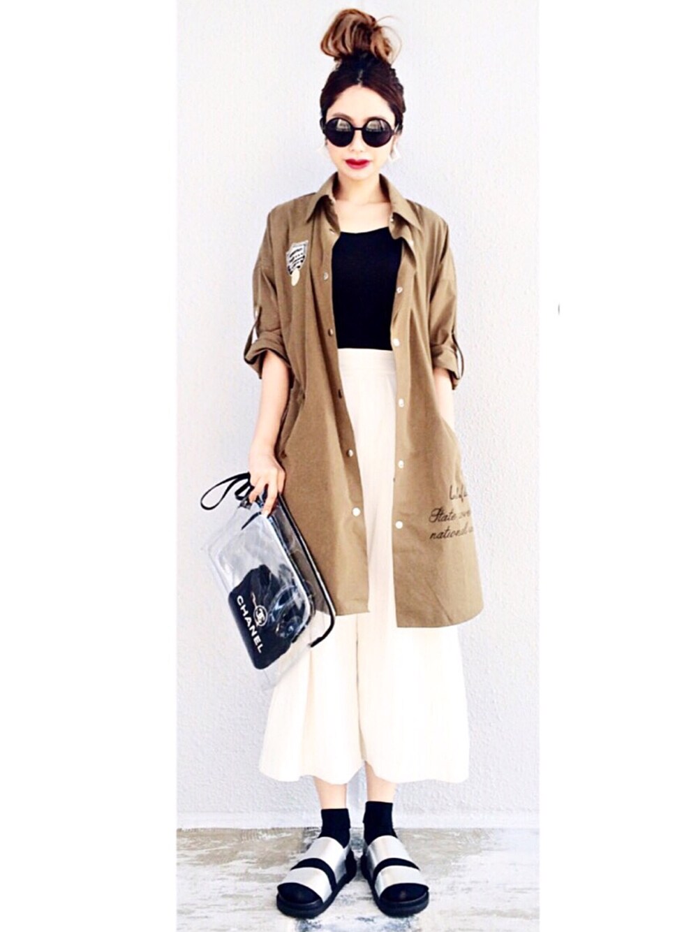 「outfit、ootd、code、murua、EMODA、WEGO、H&M、chanel、ミリタリー、ミリタリーコーデ祭り」｜「EMODAのアイテム（ピアス（両耳用）、ブラック系）」を使った、Aiさん（レディース・162cm）の夏コーディネートの1枚目の写真