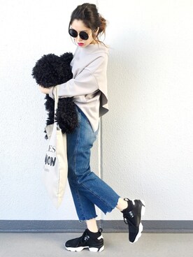 「Ameri（アメリ）のアイテム（トートバッグ）」を使った、Aiさん（レディース・162cm）の冬コーディネート